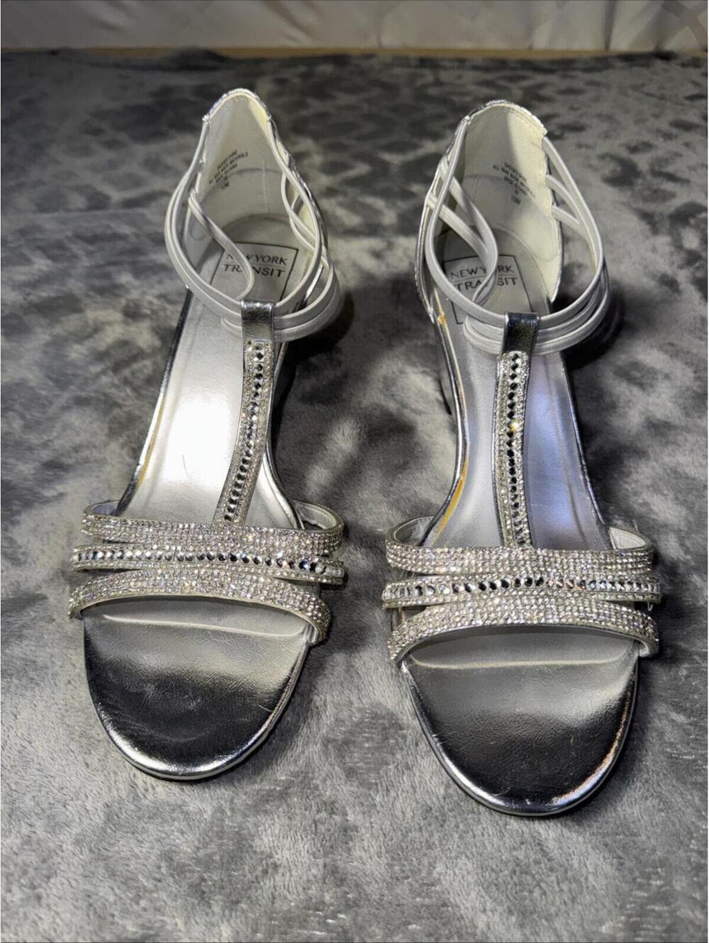 New York Transit Women’s Shoes Strappy Sandals Rhinestones Sz 10  Silver